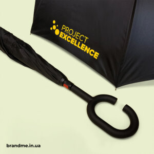 Реверсивна парасоля-тростина з брендуванням для Project Excellence Брендовані парасолі з кольоровим друком
