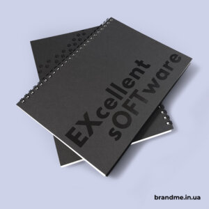Блокноти з вибірковим лакуванням для ІТ-компанії “Exoft” Еко-блокноти на склейці з друком чорним по чорному