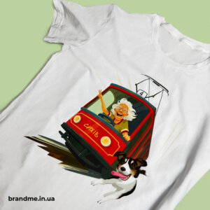 Футболка з яскравим принтом трамвая Яскраві зображення на корпоративному одязі