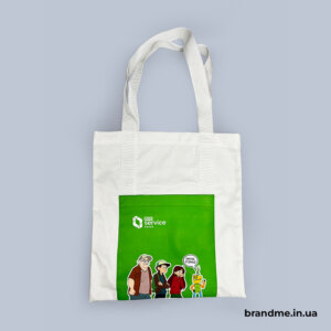 Шопер з задрукованою кишенькою та репсовою ручкою для Eco service Індивідуальне пошиття та брендування еко-сумок