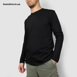 Чорний бавовняний лонгслів під брендування Лонгсліви з брендуванням