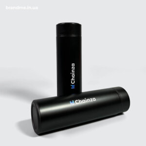 Брендований матовий термос з датчиком температури для Chainza Стильний матовий термос з логотипом Chainza та вбудованим датчиком температури