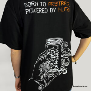 Футболка з авторським принтом для команди ARKNET Чорна футболка з принтом на спині