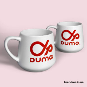 Чашки з логотипом Duma Білі чашки з червоним логотипом Duma, сучасний корпоративний посуд для офісу та подарунків