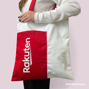 Шопер з логотипом Rakuten та контрастною кишенею — стильна брендована сумка на плече Брендований шопер з логотипом Rakuten і червоною кишенею