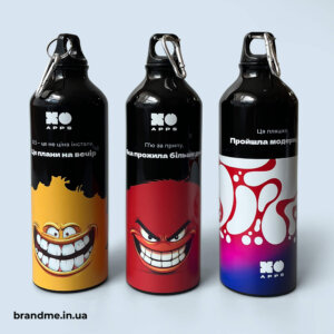 Металеві пляшки з повнокольоровим друком по колу та унікальними дизайнами