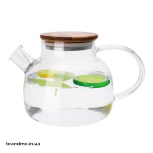 Скляний чайник об’ємом 1 літр із бамбуковою кришкою та фільтром, виготовлений із термостійкого скла